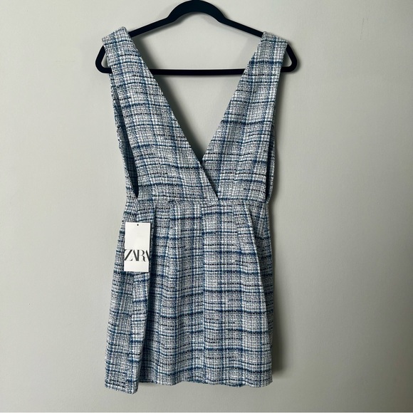 NWT ZARA Doublebreasted Blue Tweed Pinafore Playsuit Dress - Picture 8 of 15